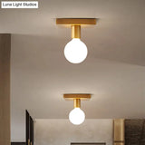 Golden Flush Mount Ceiling Lamp With Frosted Glass & Backplate Design