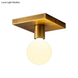 Golden Flush Mount Ceiling Lamp With Frosted Glass & Backplate Design