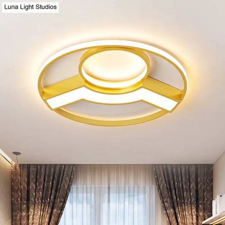 Golden Hoop Led Ceiling Light - Modern Creative Acrylic Flush Mount Warm/White Light