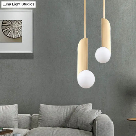 Golden Ivory Glass Pendant Light With Colonial Spherical Design - Ideal For Living Rooms