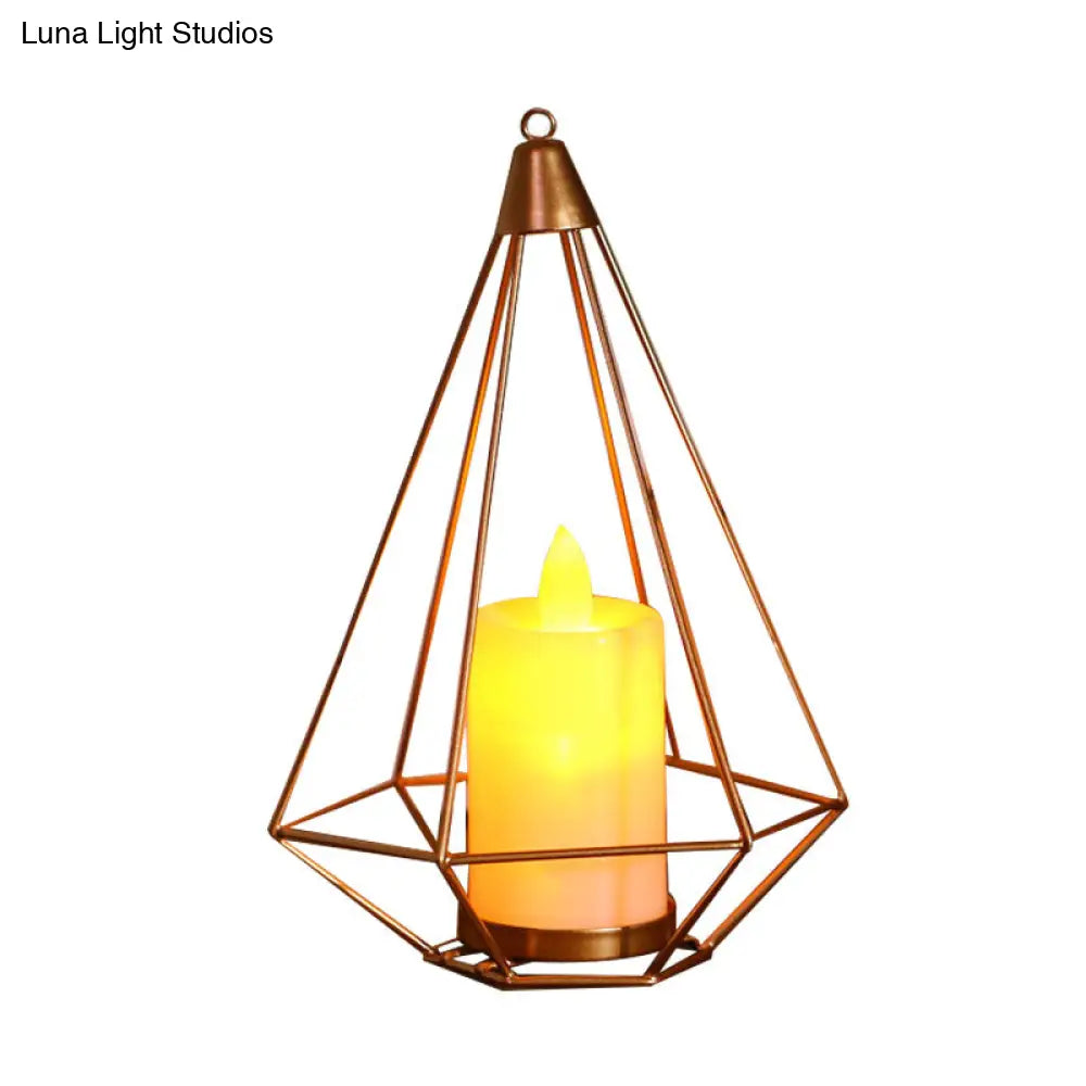 Golden Led Candle Style Table Lamp With Fun Cage Design For Kids Nightstand