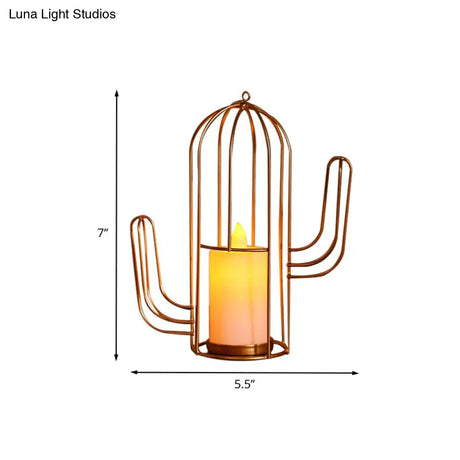 Golden Led Candle Style Table Lamp With Fun Cage Design For Kids Nightstand
