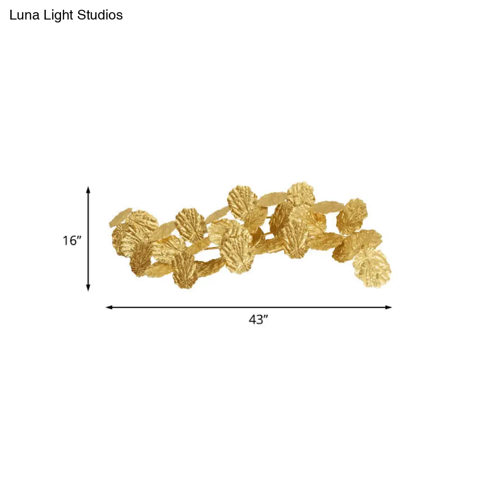 Golden Lotus Leaf Sconce: Wall Mounted Metal Light Fixture (6-Light) For Living Room