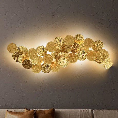 Golden Lotus Leaf Sconce: Wall Mounted Metal Light Fixture (6-Light) For Living Room Gold