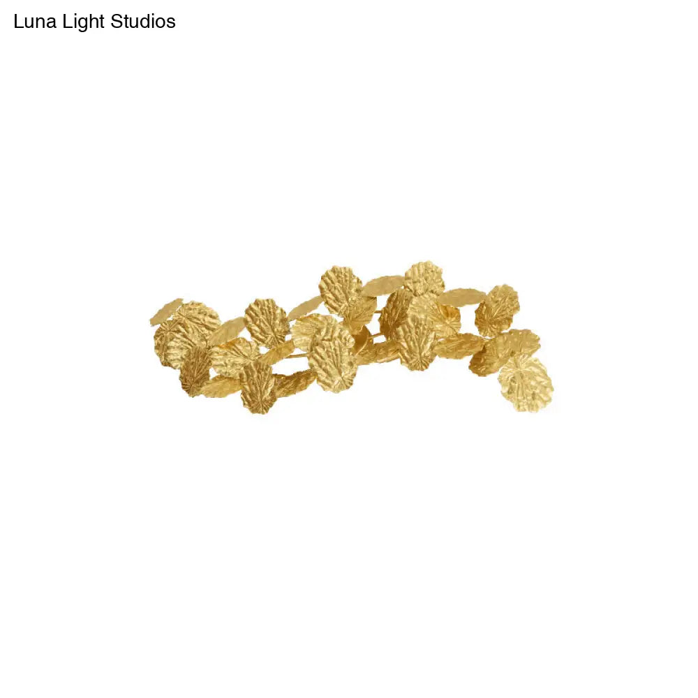 Golden Lotus Leaf Sconce: Wall Mounted Metal Light Fixture (6-Light) For Living Room
