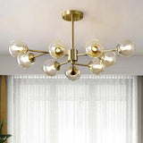 Golden Metal Chandelier With Amber Glass Shade - Modern Hanging Ceiling Light 9 / Gold