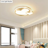 Golden Metal Flush Mount Ceiling Light With Double Heart Design For Modern Bedroom Lighting