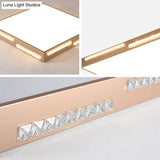 Golden Metal Led Flushmount Ceiling Lamp With Crystal Accents - Simple Square/Rectangular Design