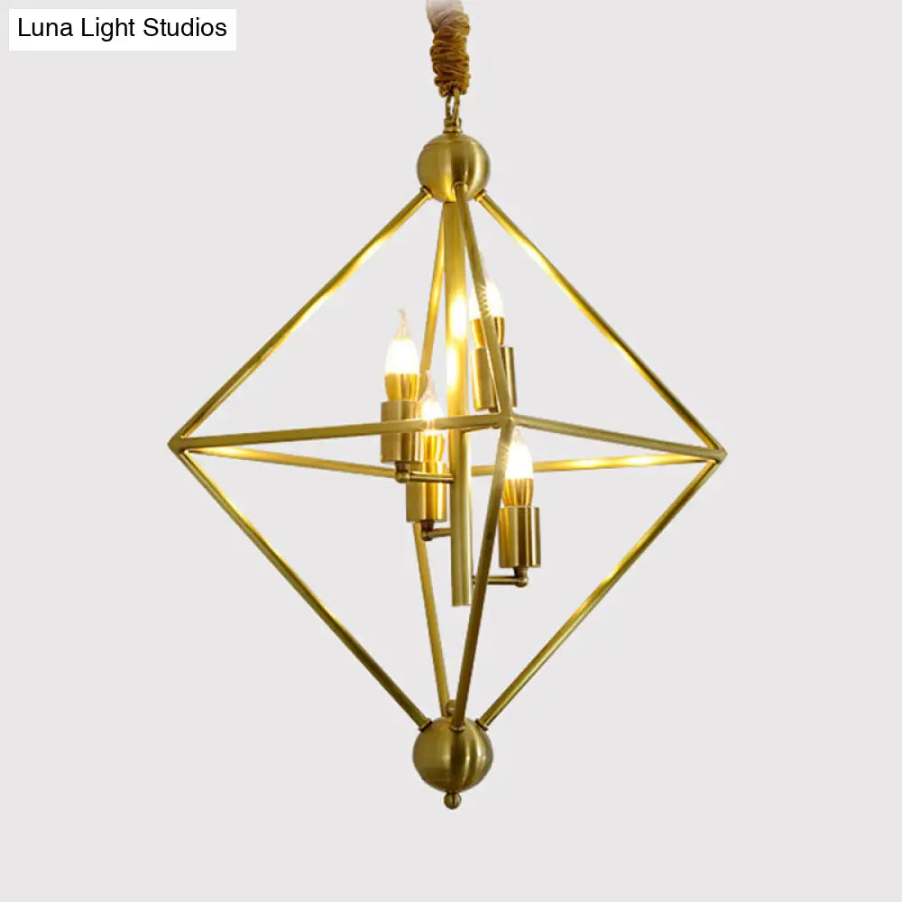 Golden Metal Pendant Candle Chandelier - 4-Light Fixture For Living Room