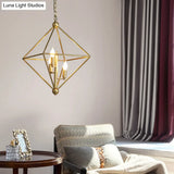 Golden Metal Pendant Candle Chandelier - 4-Light Fixture For Living Room