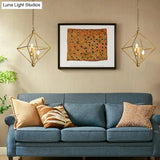 Golden Metal Pendant Candle Chandelier - 4-Light Fixture For Living Room
