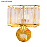 Golden Metal Wall Sconce Light With Clear Crystal Accents - Modern 1 Head Design