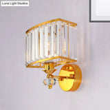 Golden Metal Wall Sconce Light With Clear Crystal Accents - Modern 1 Head Design