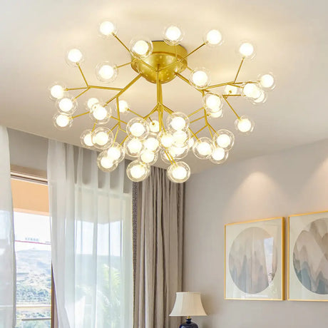 Golden Metallic Led Semi Flush Mount Ceiling Chandelier For Living Rooms Gold / C