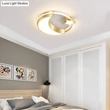 Golden Moon And Star Led Flush Mount: Nordic Acrylic Ceiling Light For Nursery