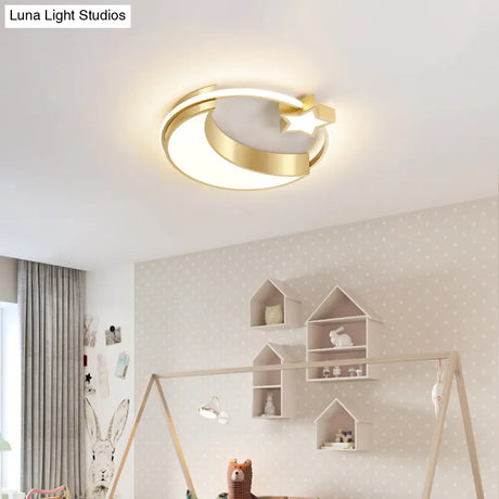 Golden Moon And Star Led Flush Mount: Nordic Acrylic Ceiling Light For Nursery