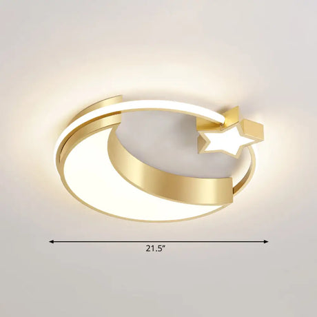 Golden Moon And Star Led Flush Mount: Nordic Acrylic Ceiling Light For Nursery Gold / 21.5’
