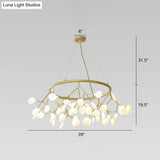 Golden Pendant Chandelier With Leaf Acrylic Shade - 45-Bulb Artistic Living Room Lamp