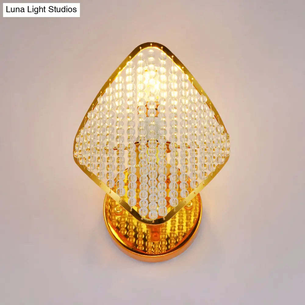 Golden Rhombus Wall Light Fixture With Clear Crystal Beads - Modern & Stylish