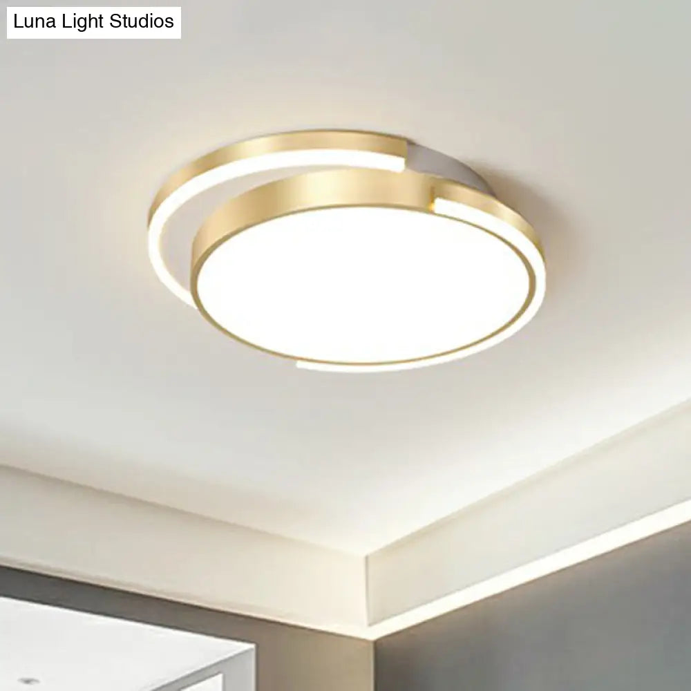 Golden Round Led Flush Mount Ceiling Light For Bedroom Simplicity Acrylic Lighting Fixture
