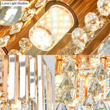 Golden Semi Flush Cylinder Ceiling Light With Crystal Block - Contemporary Gold Fixture
