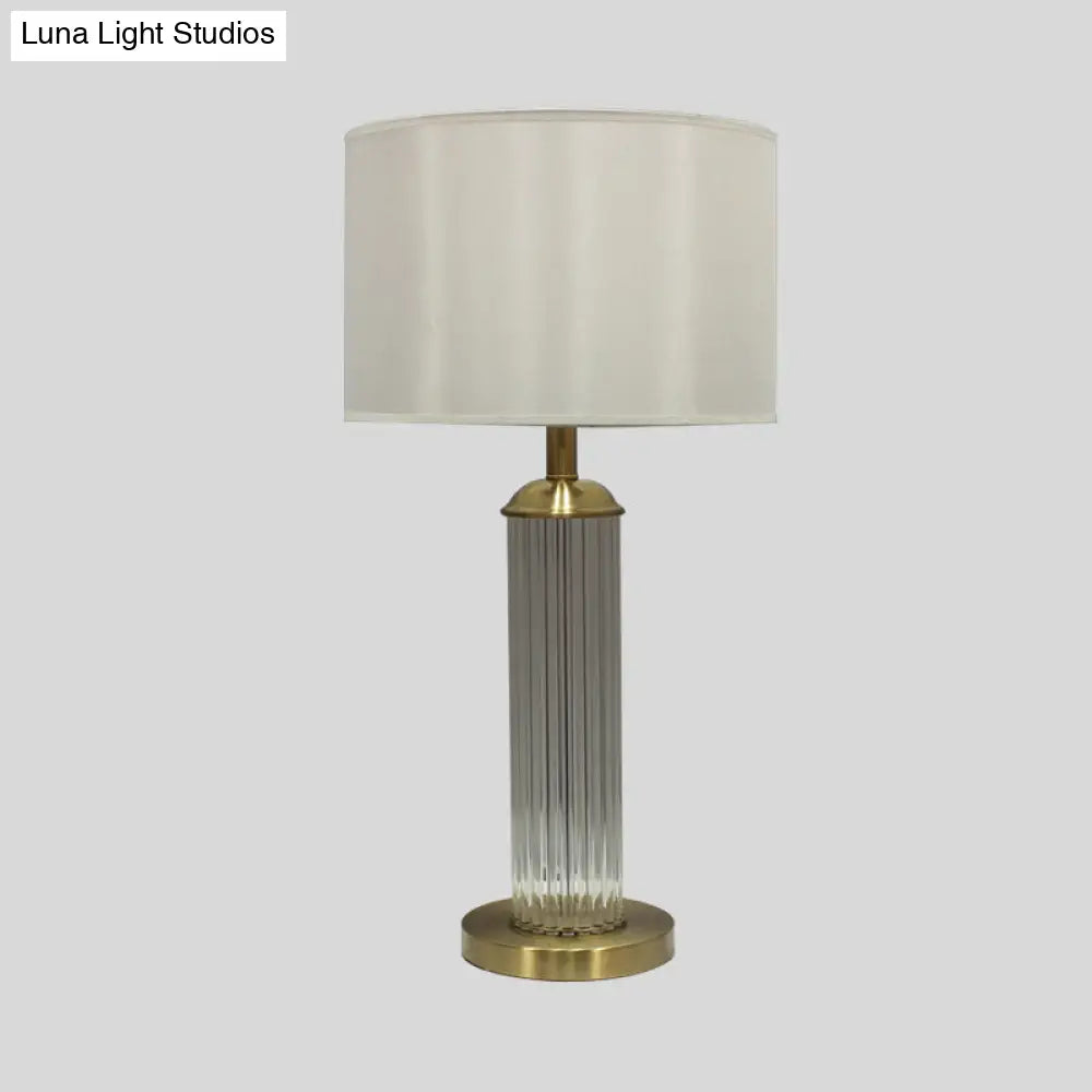 Golden Small Desk Lamp With Hand-Cut Crystal And Contemporary Column Design