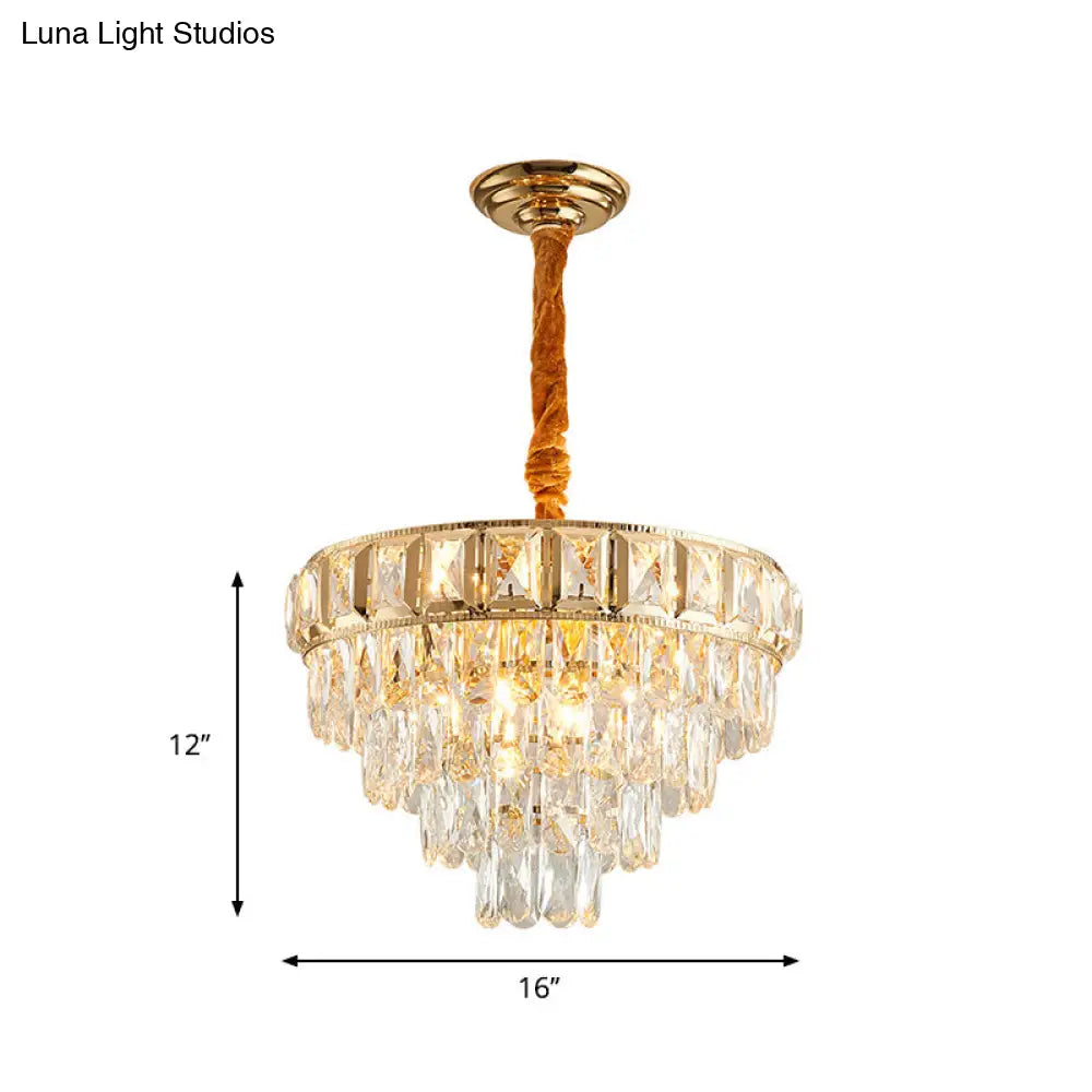 Golden Tiered Crystal Chandelier With 6/9-Light | Elegant Dining Room Hanging Lamp