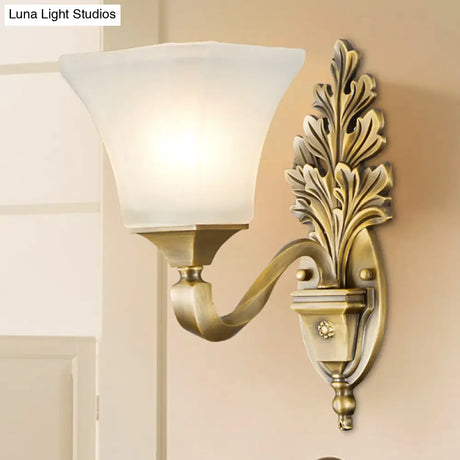 Golden Vintage Opal Glass Bell Shade Sconce Light - Stylish Wall Mount Lighting For Living Room