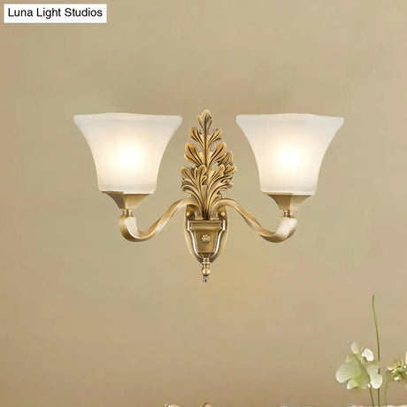 Golden Vintage Opal Glass Bell Shade Sconce Light - Stylish Wall Mount Lighting For Living Room