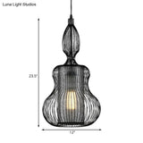 Gourd Cage Pendant Light - Simple Style Metal Black Hanging With Cylinder Shade