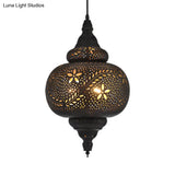 Gourd Hanging Light: Traditional Metal Pendant Fixture In Black 10/12 Wide