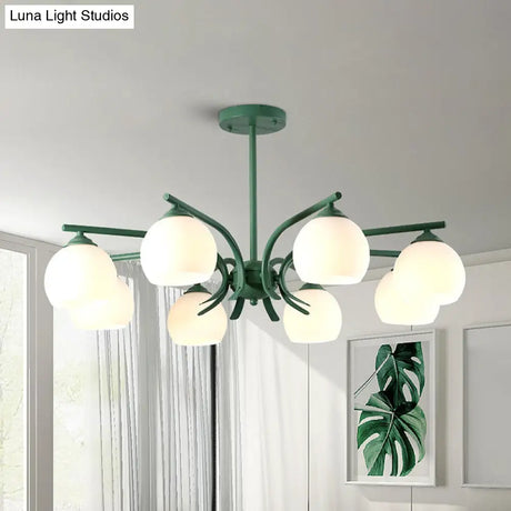 Grace - Opal Sphere Shade Living Room Chandelier Glass 6/8 Lights Macaron Stylish