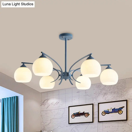 Grace - Opal Sphere Shade Living Room Chandelier Glass 6/8 Lights Macaron Stylish