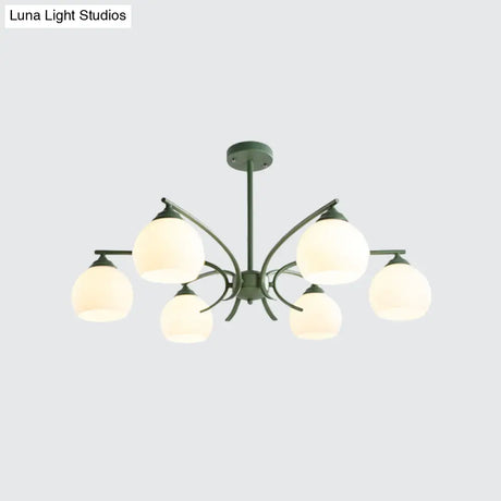 Grace - Opal Sphere Shade Living Room Chandelier Glass 6/8 Lights Macaron Stylish