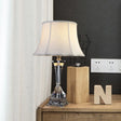 Gray Tapered Night Table Lamp - Countryside Fabric Crystal Base Bedroom Nightstand Light Cream