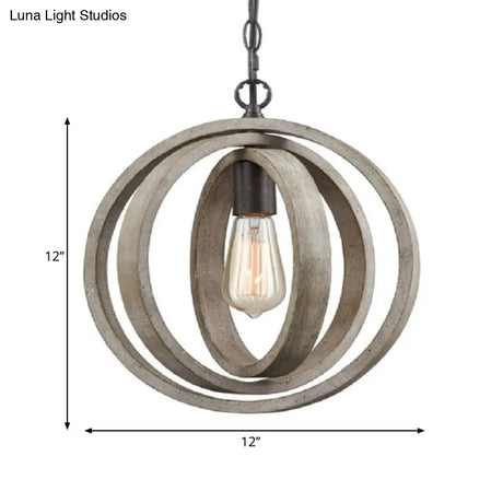 Gray Wood Farmhouse Pendant Light With Orb Design - Ideal For Dining Room