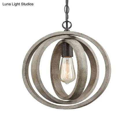Gray Wood Farmhouse Pendant Light With Orb Design - Ideal For Dining Room