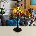 Green Antique Stained Glass Table Light With Tapered Shade - Ideal For Bedroom Desks And Tables