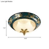 Green Bloom Pattern Ceiling Fixture With 3 Ribbed Glass Shades - Classic Round Design