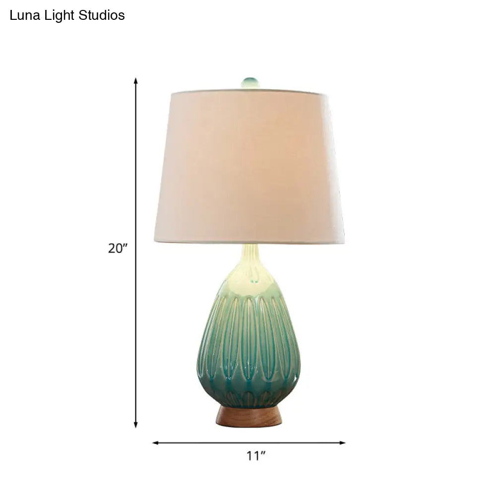 Green Ceramic Teardrop Table Lamp With Countryside Charm And Night Light Feature
