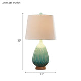 Green Ceramic Teardrop Table Lamp With Countryside Charm And Night Light Feature