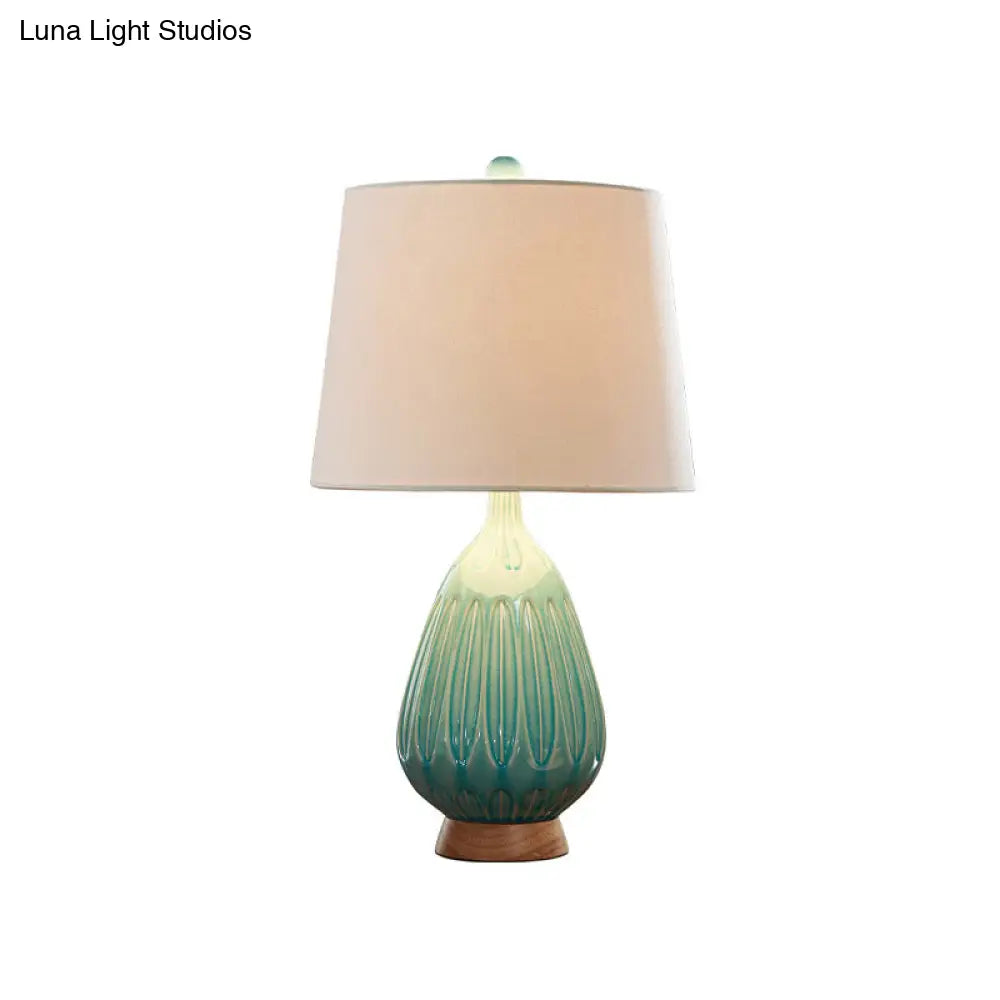 Green Ceramic Teardrop Table Lamp With Countryside Charm And Night Light Feature