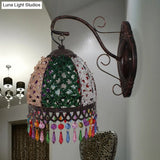 Green Dome Wall Mount Sconce With Glass Draping - Decorative Metal Lighting Fixture