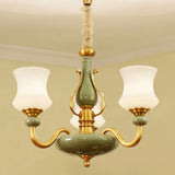 Green Frosted Glass Tapered Pendant Lamp: Minimalistic Chandelier Lighting Fixture For Living Room