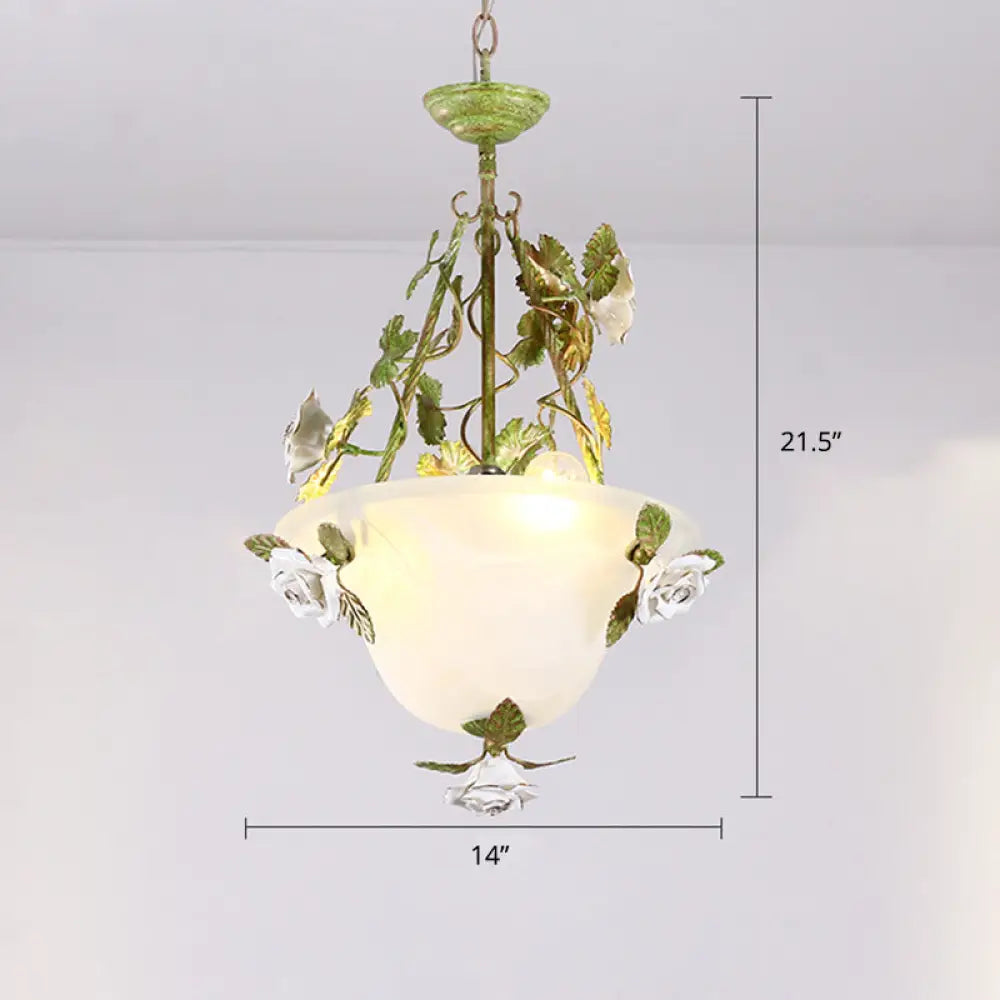 Green Glass Bell Pendant Chandelier For American Flower Dining Room Lighting / 14