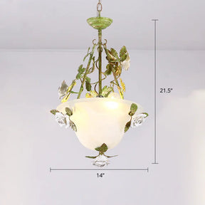 Green Glass Bell Pendant Chandelier For American Flower Dining Room Lighting / 14