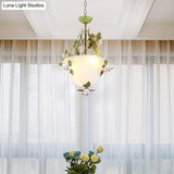 Green Glass Bell Pendant Chandelier For American Flower Dining Room Lighting