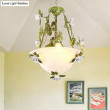 Green Glass Bell Pendant Chandelier For American Flower Dining Room Lighting