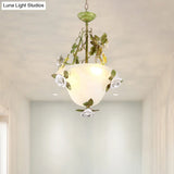 Green Glass Bell Pendant Chandelier For American Flower Dining Room Lighting
