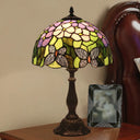 Green Glass Butterfly And Petal Nightstand Lamp With Dome Shade - Hand Cut Mediterranean Table
